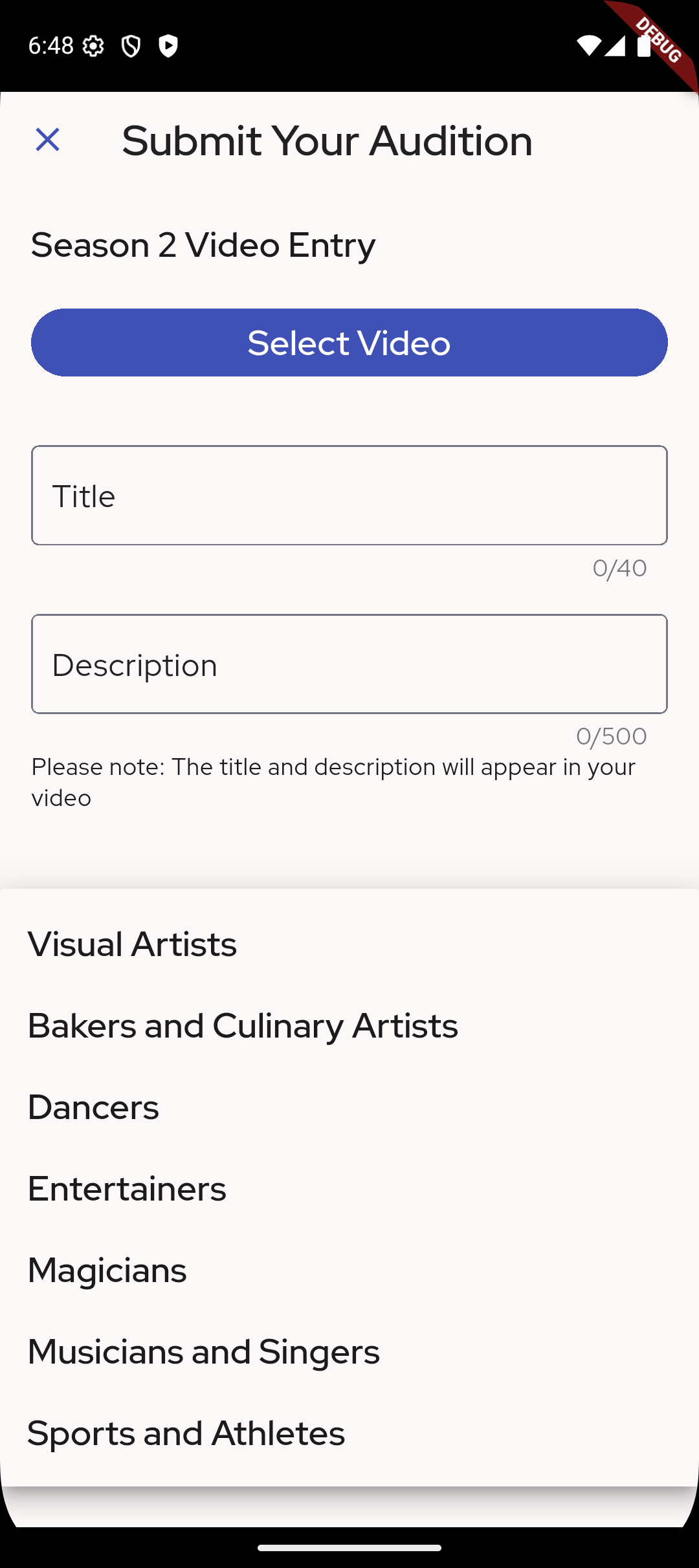 Submit Audition Screenshot